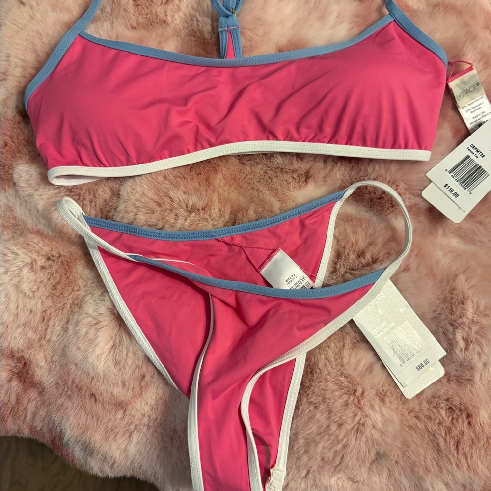 l*space pink white and blue bikini